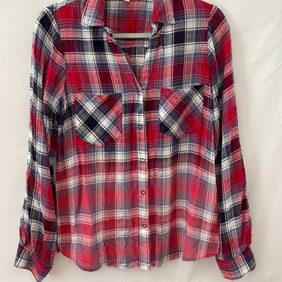 Skies Are Blue Womens Multicolor Flannel Plaid Pockets Button-Up Shirt Size S - Picture 1 of 8